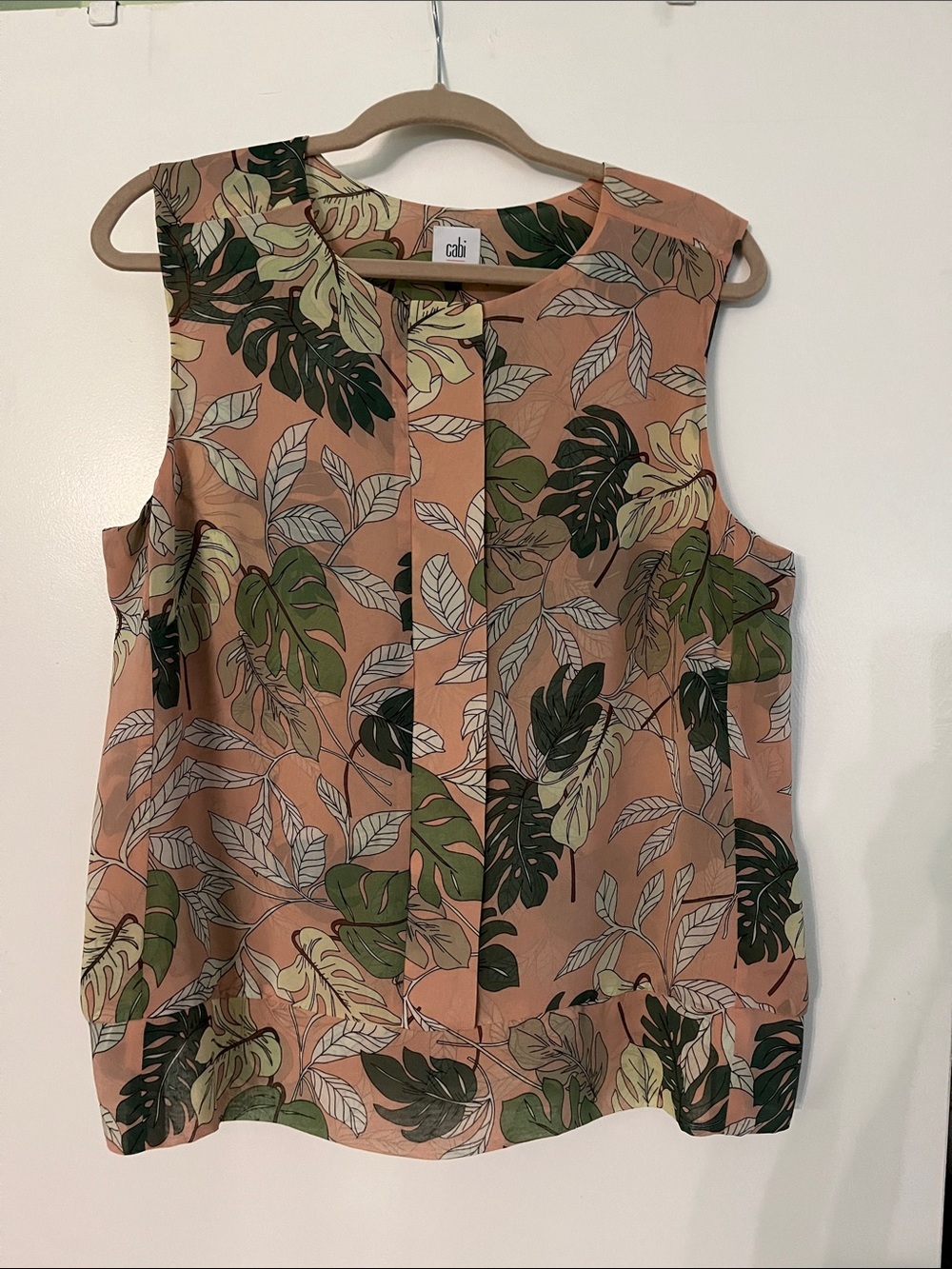 CAbi Peach Tropical Leaf Sleeveless Shell